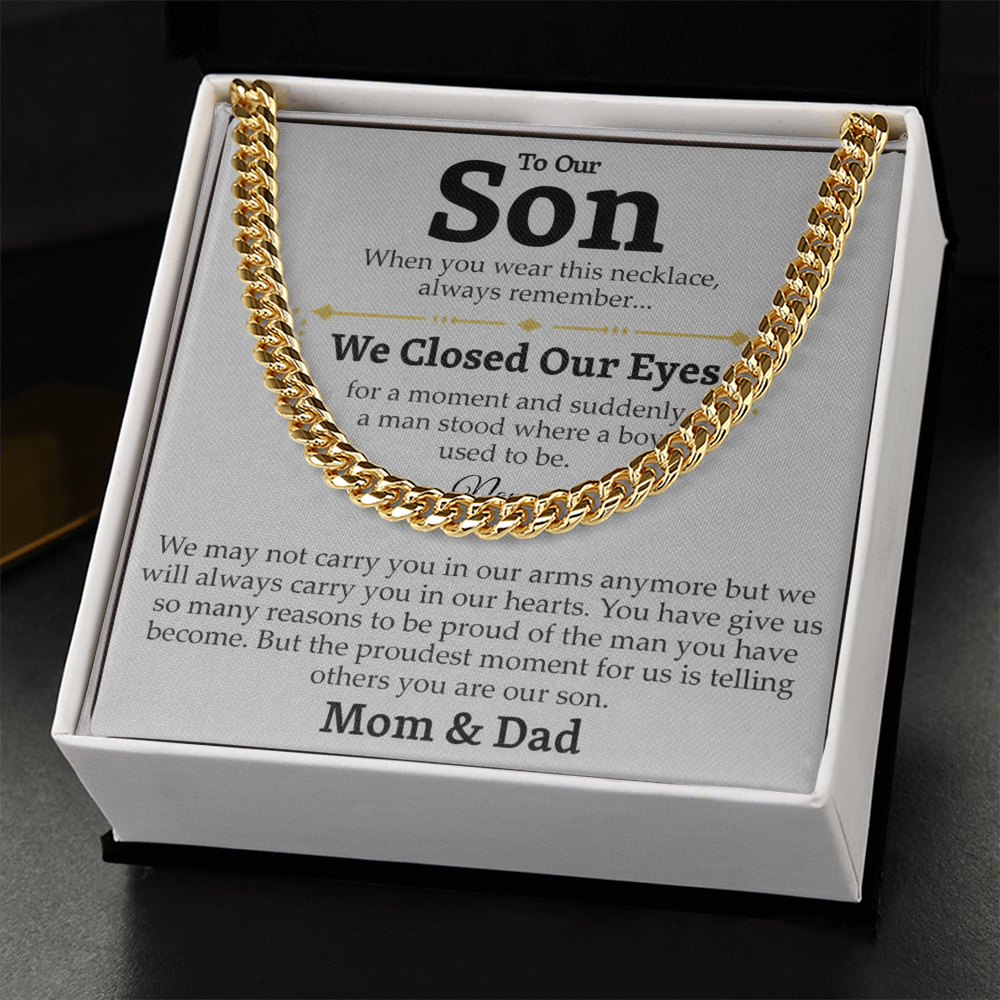 Mom and Dad to Son – Growing Into a Man Necklace Gift