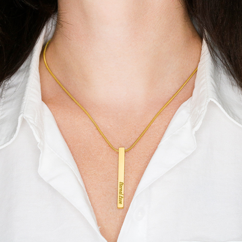 To My Wife, Girlfriend, Sister, Daughter, Niece, or Soulmate – Engraved 4-Sided Stick Necklace