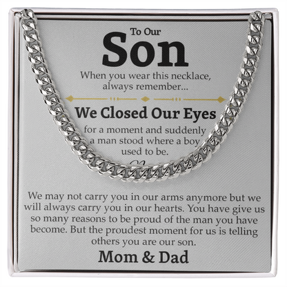 Mom and Dad to Son – Growing Into a Man Necklace Gift