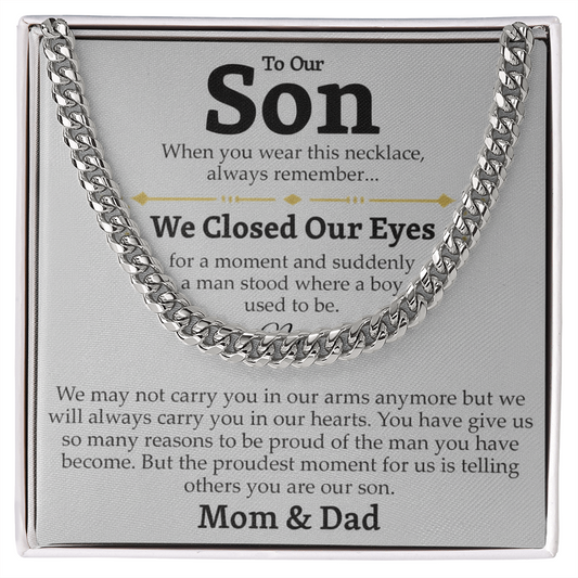 Mom and Dad to Son – Growing Into a Man Necklace Gift