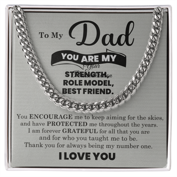 Dad Gift – Cuban Link Chain with “You Are My Strength, Role Model, Best Friend” Message Card (Stainless Steel or 14k Gold)