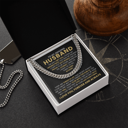 Husband Gift – Cuban Link Chain with “To My Amazing Husband” Message Card (Stainless Steel or 14k Gold)