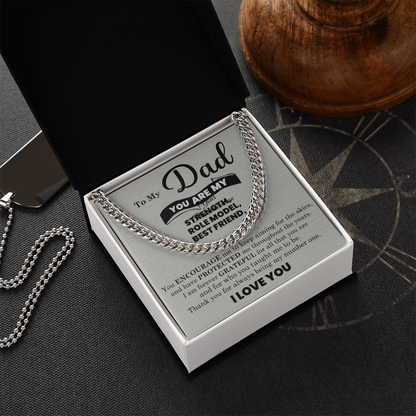 Dad Gift – Cuban Link Chain with “You Are My Strength, Role Model, Best Friend” Message Card (Stainless Steel or 14k Gold)