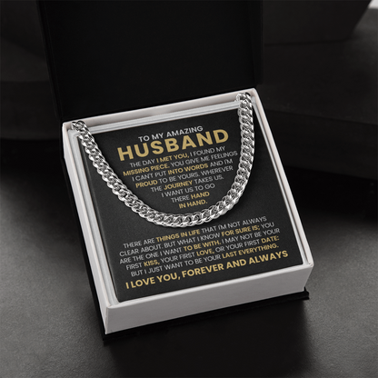 Husband Gift – Cuban Link Chain with “To My Amazing Husband” Message Card (Stainless Steel or 14k Gold)