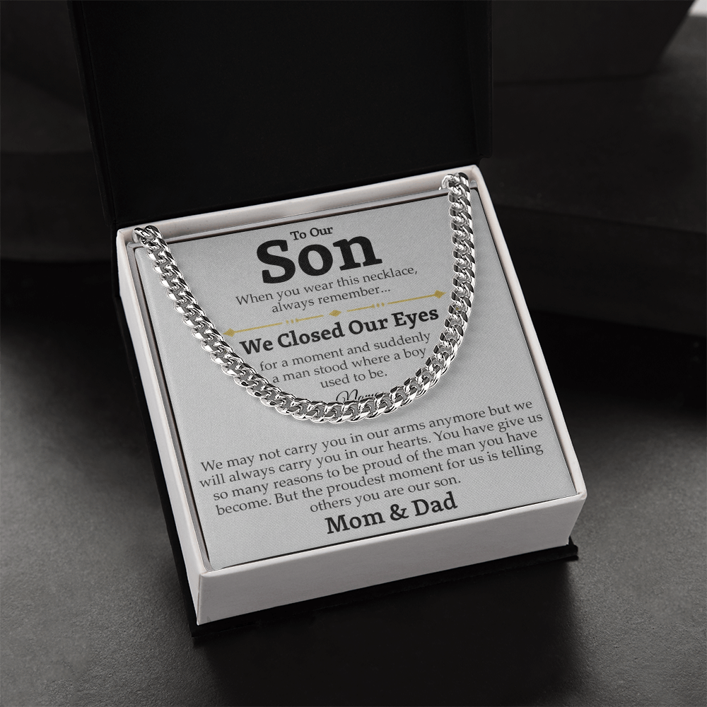 Mom and Dad to Son – Growing Into a Man Necklace Gift