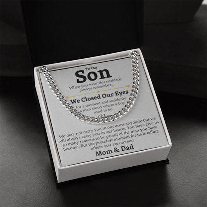 Mom and Dad to Son – Growing Into a Man Necklace Gift