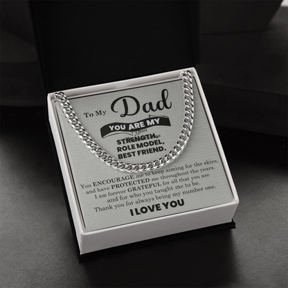 Dad Gift – Cuban Link Chain with “You Are My Strength, Role Model, Best Friend” Message Card (Stainless Steel or 14k Gold)