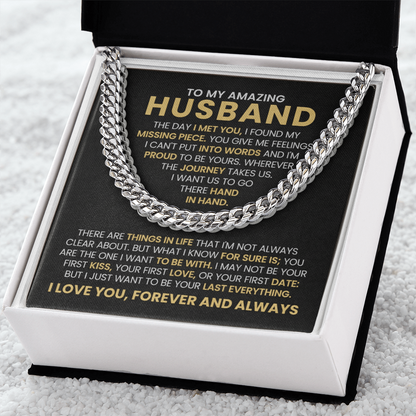 Husband Gift – Cuban Link Chain with “To My Amazing Husband” Message Card (Stainless Steel or 14k Gold)