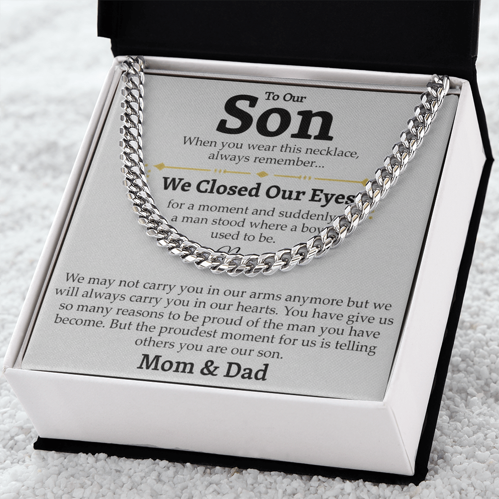 Mom and Dad to Son – Growing Into a Man Necklace Gift