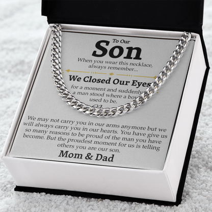 Mom and Dad to Son – Growing Into a Man Necklace Gift
