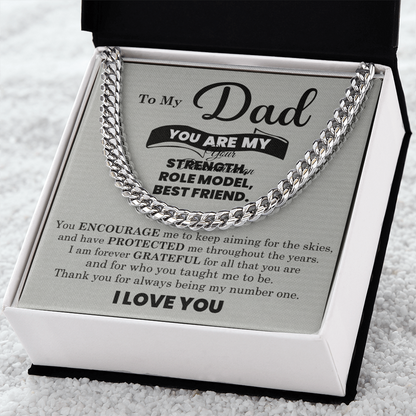 Dad Gift – Cuban Link Chain with “You Are My Strength, Role Model, Best Friend” Message Card (Stainless Steel or 14k Gold)