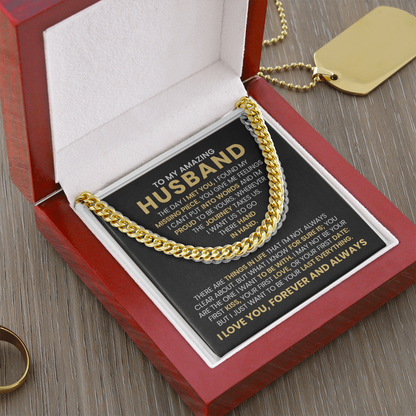 Husband Gift – Cuban Link Chain with “To My Amazing Husband” Message Card (Stainless Steel or 14k Gold)
