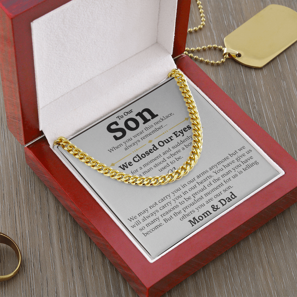 Mom and Dad to Son – Growing Into a Man Necklace Gift