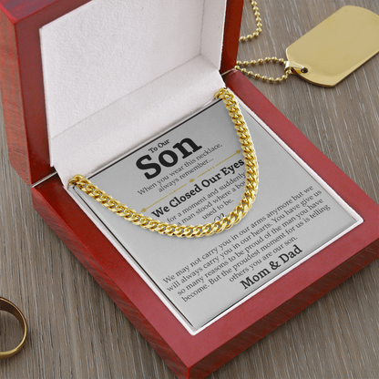 Mom and Dad to Son – Growing Into a Man Necklace Gift