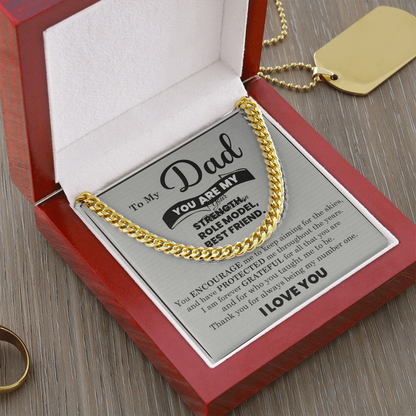 Dad Gift – Cuban Link Chain with “You Are My Strength, Role Model, Best Friend” Message Card (Stainless Steel or 14k Gold)