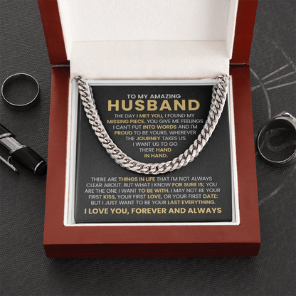 Husband Gift – Cuban Link Chain with “To My Amazing Husband” Message Card (Stainless Steel or 14k Gold)