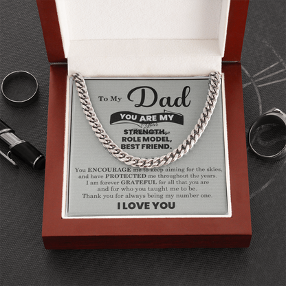 Dad Gift – Cuban Link Chain with “You Are My Strength, Role Model, Best Friend” Message Card (Stainless Steel or 14k Gold)