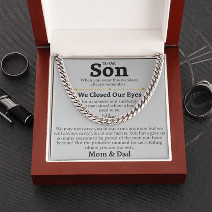 Mom and Dad to Son – Growing Into a Man Necklace Gift
