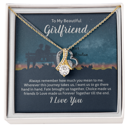 Girlfriend Gift – Alluring Beauty Ribbon Necklace with “To My Beautiful Girlfriend” Message Card (White Gold or 18k Gold)