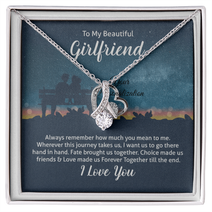 Girlfriend Gift – Alluring Beauty Ribbon Necklace with “To My Beautiful Girlfriend” Message Card (White Gold or 18k Gold)