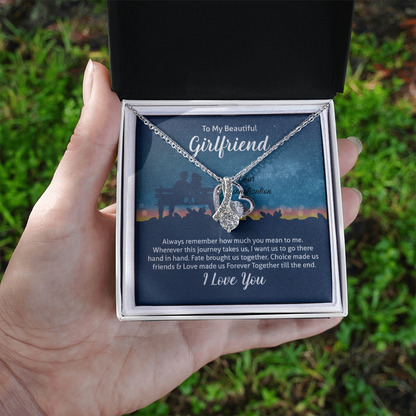 Girlfriend Gift – Alluring Beauty Ribbon Necklace with “To My Beautiful Girlfriend” Message Card (White Gold or 18k Gold)