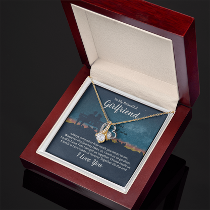 Girlfriend Gift – Alluring Beauty Ribbon Necklace with “To My Beautiful Girlfriend” Message Card (White Gold or 18k Gold)