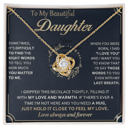 To My Beautiful Daughter – Love Knot Necklace – “You Matter to Me” Message Card Gift