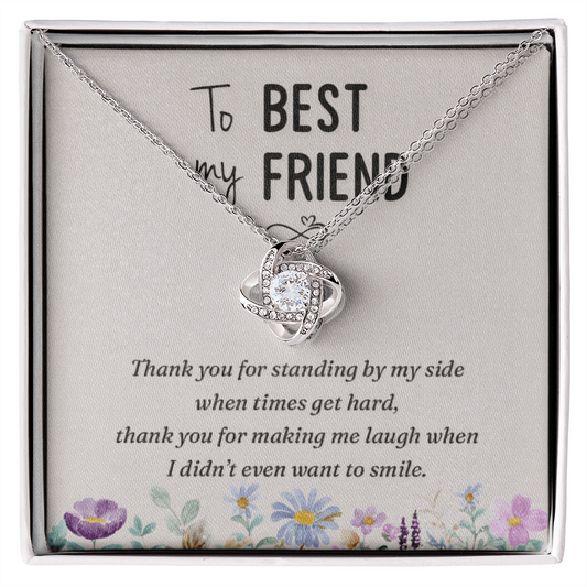 Best Friend Love Knot Necklace – “Thank You for Standing by My Side” Message Card (White Gold or 18k Gold)