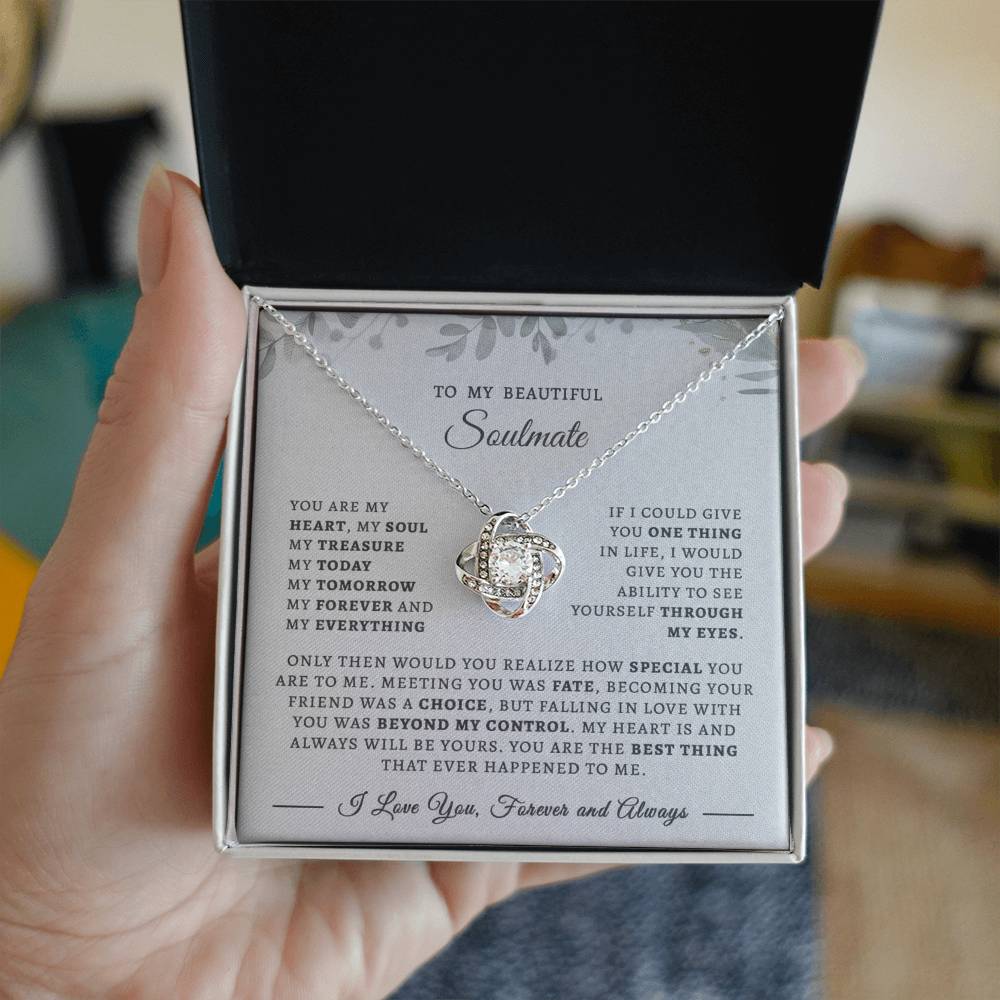 To My Beautiful Wife and Soulmate Love Knot Necklace | “I Love You, Forever and Always” Message Card