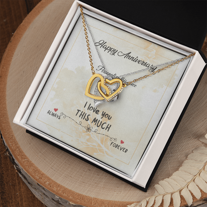 Interlocking Hearts Anniversary Necklace – “I Love You THIS MUCH” Gift Box (Silver/Rose Gold or 18k Gold)