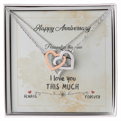 Interlocking Hearts Anniversary Necklace – “I Love You THIS MUCH” Gift Box (Silver/Rose Gold or 18k Gold)
