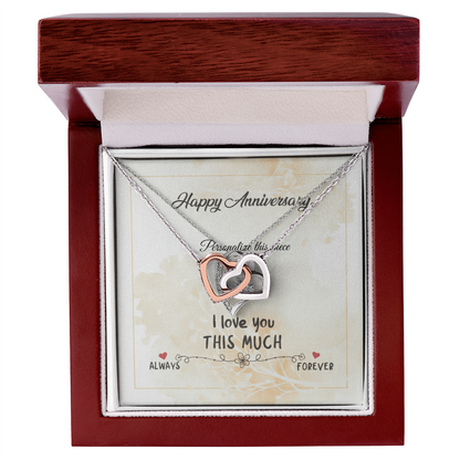 Interlocking Hearts Anniversary Necklace – “I Love You THIS MUCH” Gift Box (Silver/Rose Gold or 18k Gold)