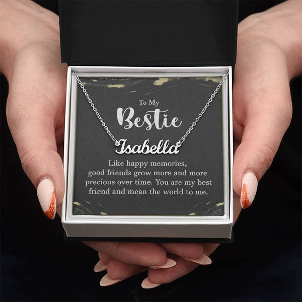 Personalized Bestie Name Necklace – Custom Gift with Message Card (Made in USA)