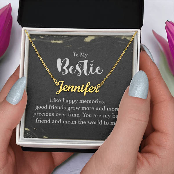 Personalized Bestie Name Necklace – Custom Gift with Message Card (Made in USA)