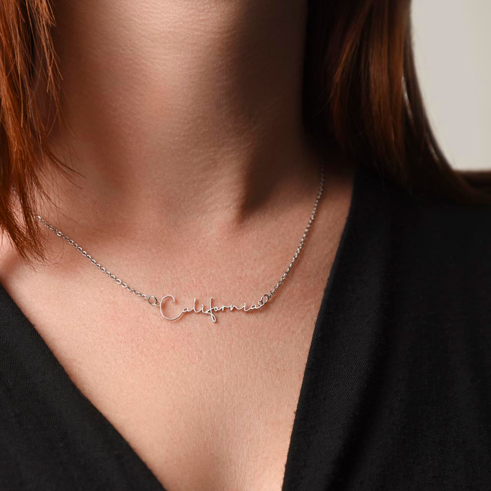 To My Wife, Girlfriend, Sister, Daughter, Niece, Soulmate, or Mom – Signature Style Custom Name Necklace