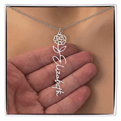 Personalized Birth Flower Name Necklace for Daughter, Sister, Wife, Niece, Soulmate, Girlfriend, Granddaughter & Mom