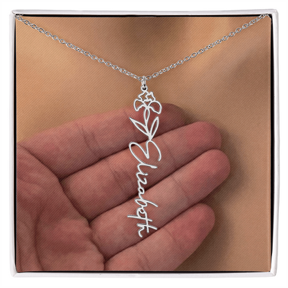 Personalized Birth Flower Name Necklace for Daughter, Sister, Wife, Niece, Soulmate, Girlfriend, Granddaughter & Mom