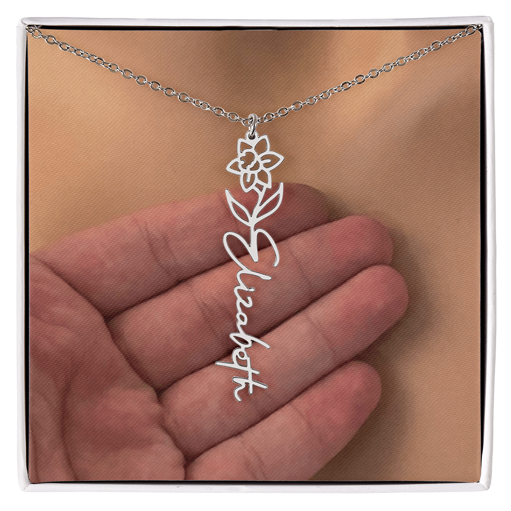 Personalized Birth Flower Name Necklace for Daughter, Sister, Wife, Niece, Soulmate, Girlfriend, Granddaughter & Mom