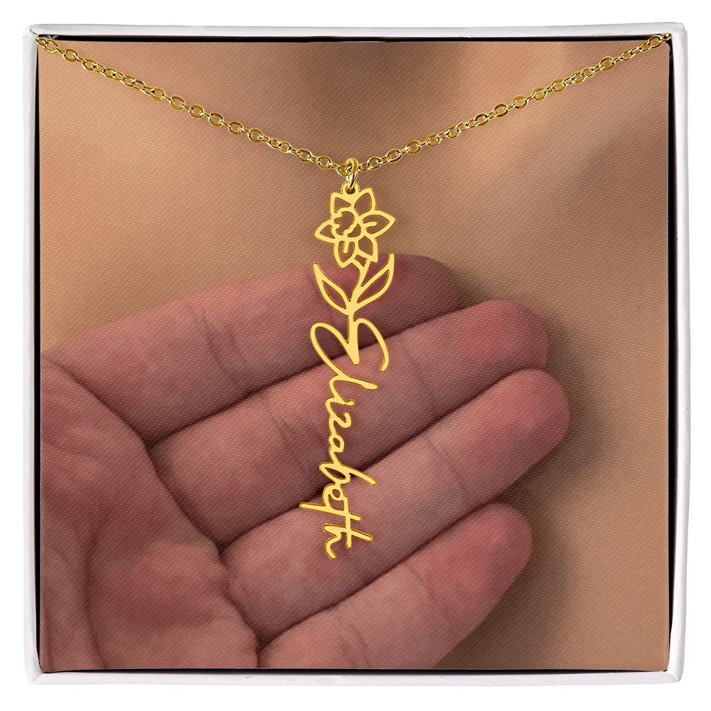 Personalized Birth Flower Name Necklace for Daughter, Sister, Wife, Niece, Soulmate, Girlfriend, Granddaughter & Mom