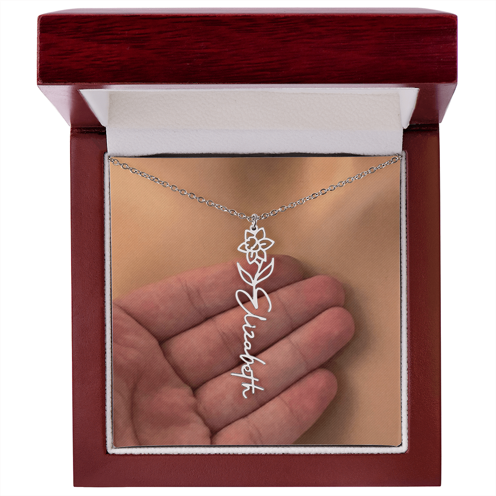 Personalized Birth Flower Name Necklace for Daughter, Sister, Wife, Niece, Soulmate, Girlfriend, Granddaughter & Mom