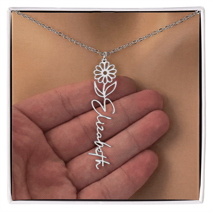 Personalized Birth Flower Name Necklace for Daughter, Sister, Wife, Niece, Soulmate, Girlfriend, Granddaughter & Mom