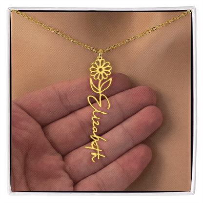 Personalized Birth Flower Name Necklace for Daughter, Sister, Wife, Niece, Soulmate, Girlfriend, Granddaughter & Mom