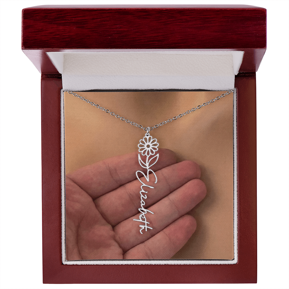 Personalized Birth Flower Name Necklace for Daughter, Sister, Wife, Niece, Soulmate, Girlfriend, Granddaughter & Mom