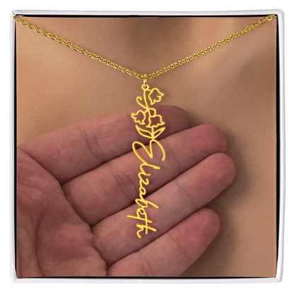 Personalized Birth Flower Name Necklace for Daughter, Sister, Wife, Niece, Soulmate, Girlfriend, Granddaughter & Mom