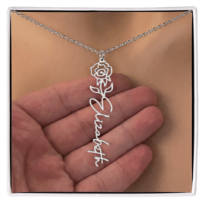 Personalized Birth Flower Name Necklace for Daughter, Sister, Wife, Niece, Soulmate, Girlfriend, Granddaughter & Mom