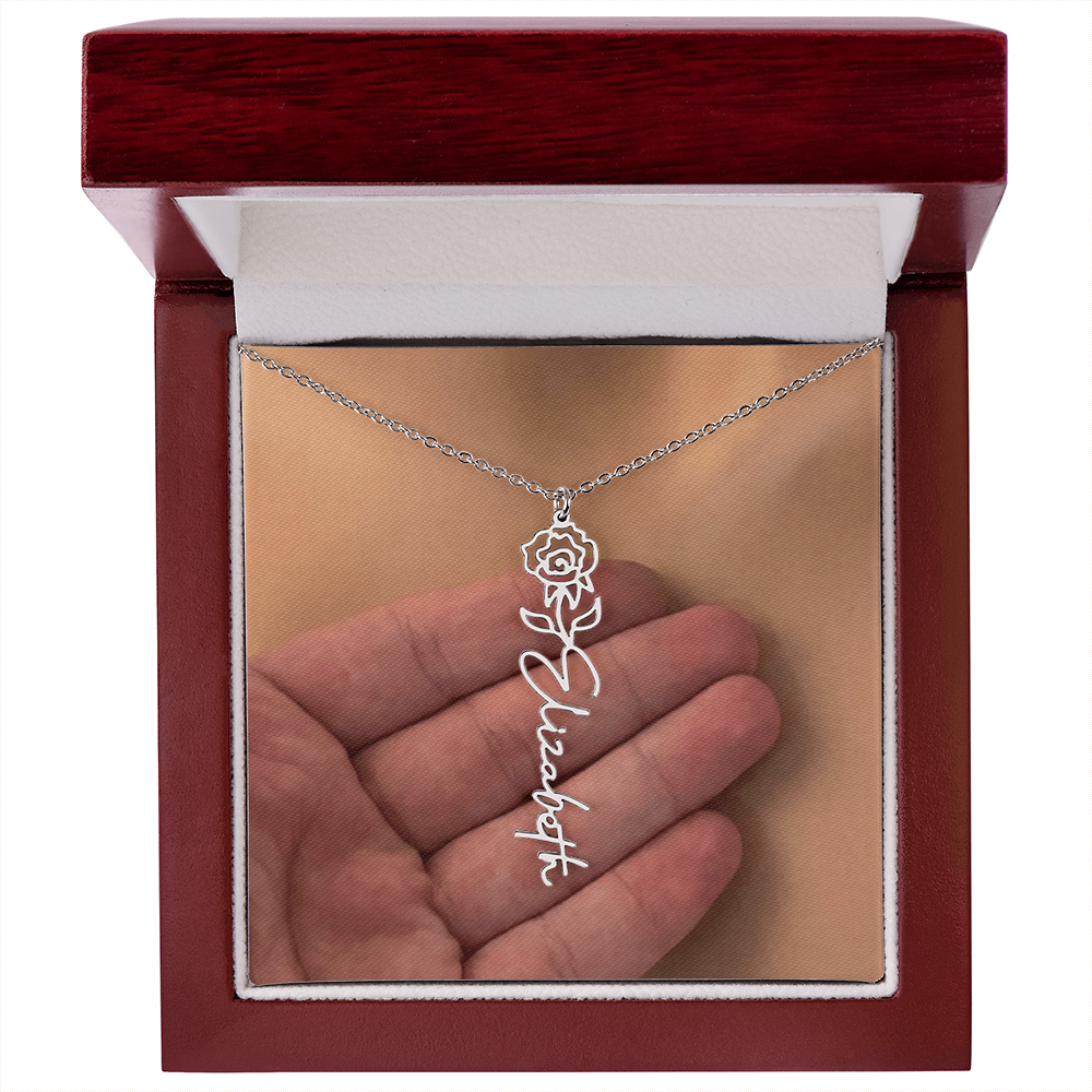 Personalized Birth Flower Name Necklace for Daughter, Sister, Wife, Niece, Soulmate, Girlfriend, Granddaughter & Mom