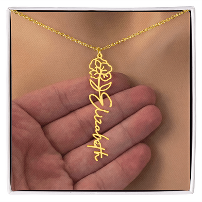 Personalized Birth Flower Name Necklace for Daughter, Sister, Wife, Niece, Soulmate, Girlfriend, Granddaughter & Mom