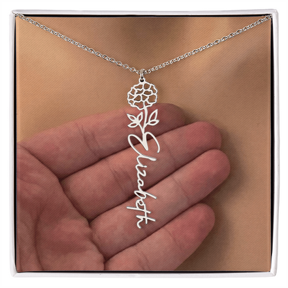 Personalized Birth Flower Name Necklace for Daughter, Sister, Wife, Niece, Soulmate, Girlfriend, Granddaughter & Mom