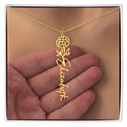 Personalized Birth Flower Name Necklace for Daughter, Sister, Wife, Niece, Soulmate, Girlfriend, Granddaughter & Mom