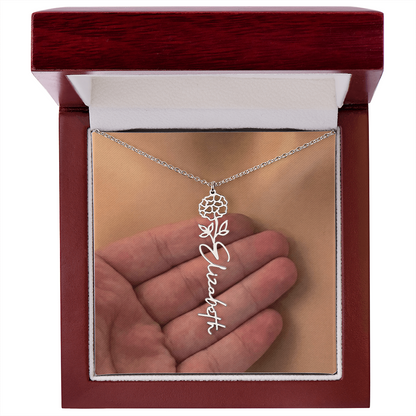 Personalized Birth Flower Name Necklace for Daughter, Sister, Wife, Niece, Soulmate, Girlfriend, Granddaughter & Mom